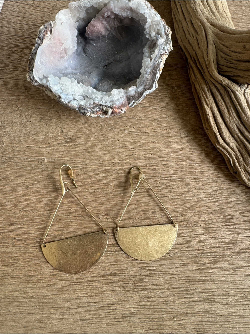 Brushed Gold Geometric Statement Earrings Modern Half Moon Dangles